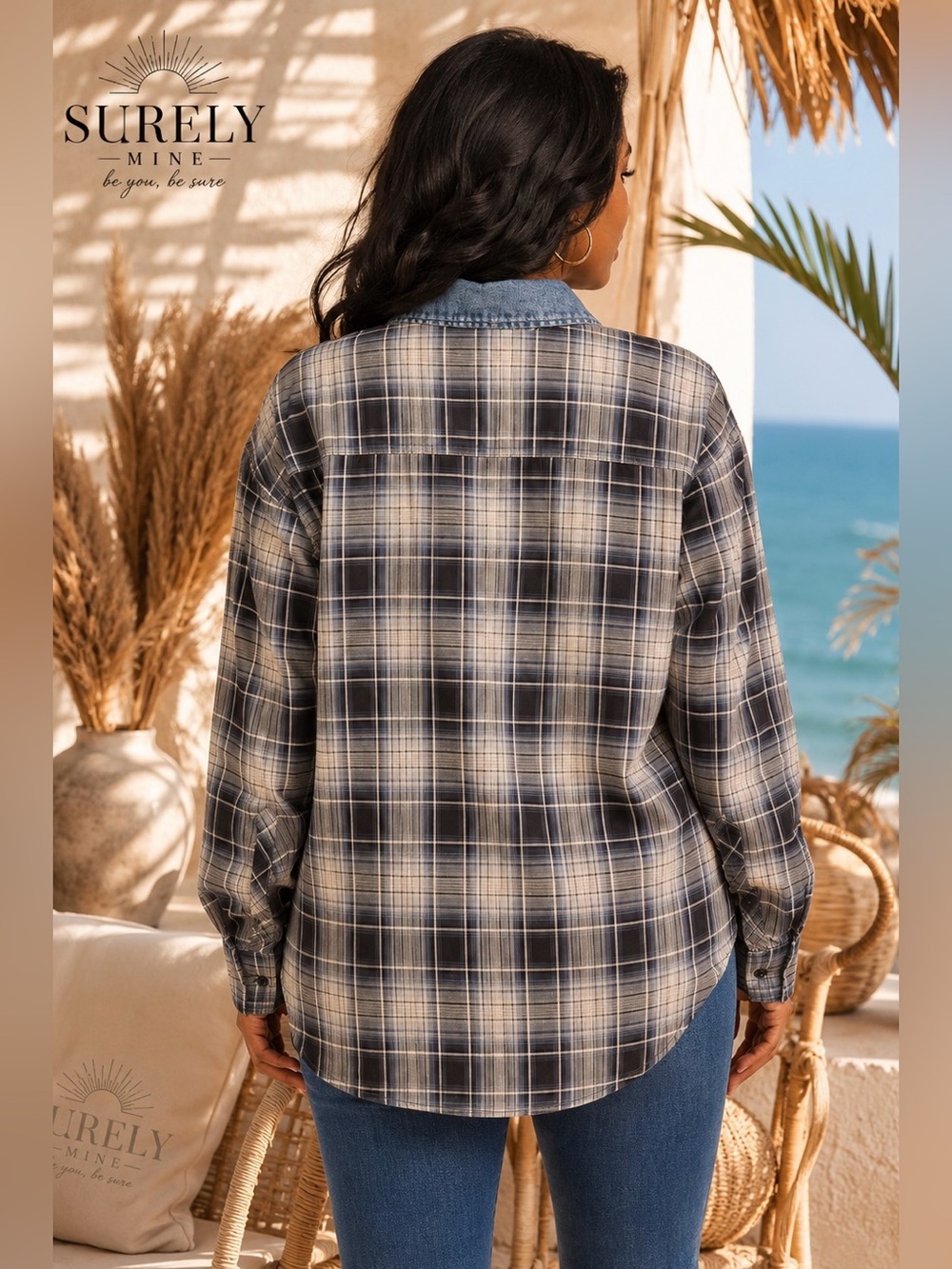 Blue Plaid Button-Front Blouse - Picture 2 of 3